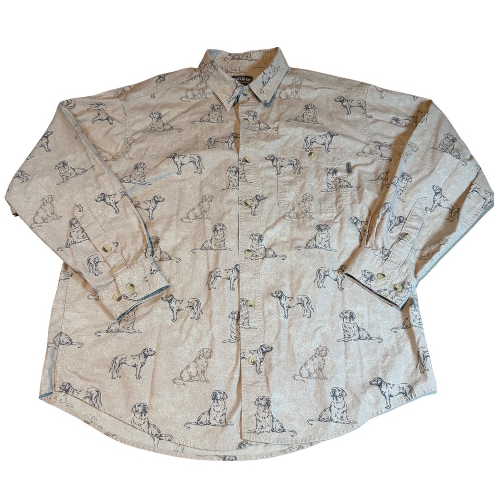 Woolrich Mens British Tan Labs Dog Print Button Down Shirt L Labrador Retriever